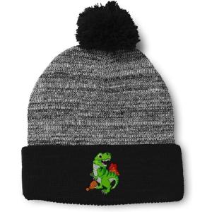 imagePom Pom Beanies for Women TRex Dinosaur Embroidery Skull Cap Children Winter Hats for Men Acrylic 1 SizeHeather Gray Black Design Only