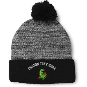 imagePom Pom Beanies for Women TRex Dinosaur Embroidery Skull Cap Children Winter Hats for Men Acrylic 1 SizeHeather Gray Black Personalized Text Here