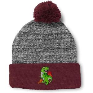 imagePom Pom Beanies for Women TRex Dinosaur Embroidery Skull Cap Children Winter Hats for Men Acrylic 1 SizeHeather Gray Burgundy Design Only