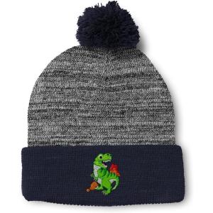 imagePom Pom Beanies for Women TRex Dinosaur Embroidery Skull Cap Children Winter Hats for Men Acrylic 1 SizeHeather Gray Navy Design Only