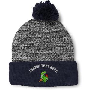 imagePom Pom Beanies for Women TRex Dinosaur Embroidery Skull Cap Children Winter Hats for Men Acrylic 1 SizeHeather Gray Navy Personalized Text Here
