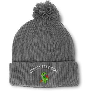 imagePom Pom Beanies for Women TRex Dinosaur Embroidery Skull Cap Children Winter Hats for Men Acrylic 1 SizeLight Grey Personalized Text Here
