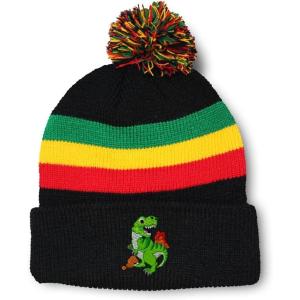 imagePom Pom Beanies for Women TRex Dinosaur Embroidery Skull Cap Children Winter Hats for Men Acrylic 1 SizeRasta Design Only