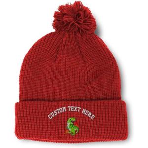 imagePom Pom Beanies for Women TRex Dinosaur Embroidery Skull Cap Children Winter Hats for Men Acrylic 1 SizeRed Personalized Text Here