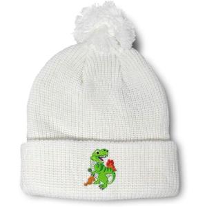 imagePom Pom Beanies for Women TRex Dinosaur Embroidery Skull Cap Children Winter Hats for Men Acrylic 1 SizeWhite Design Only