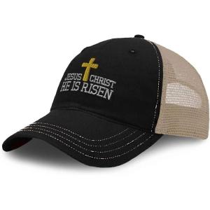 imageRichardson Trucker Mesh Hat Jesus Christ He is Risen Embroidery Cotton SnapbackBlack Tan