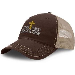 imageRichardson Trucker Mesh Hat Jesus Christ He is Risen Embroidery Cotton SnapbackBrown Khaki
