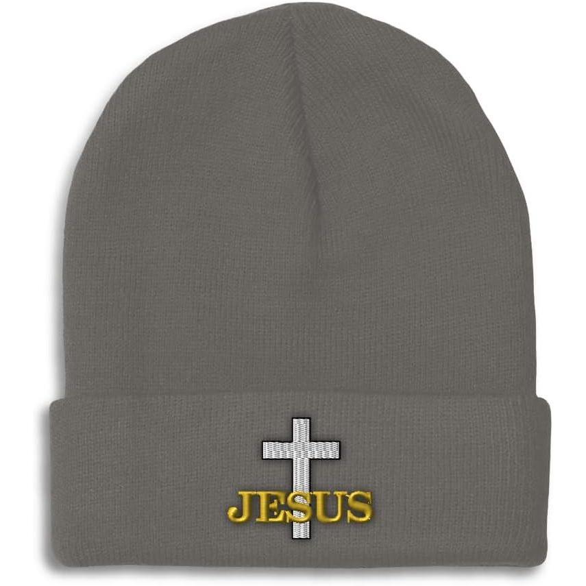 imageCustom Beanies for Men Christian Cross Jesus Embroidery Winter Hats for Women Acrylic Skull Cap 1 SizeDark Grey Design Only