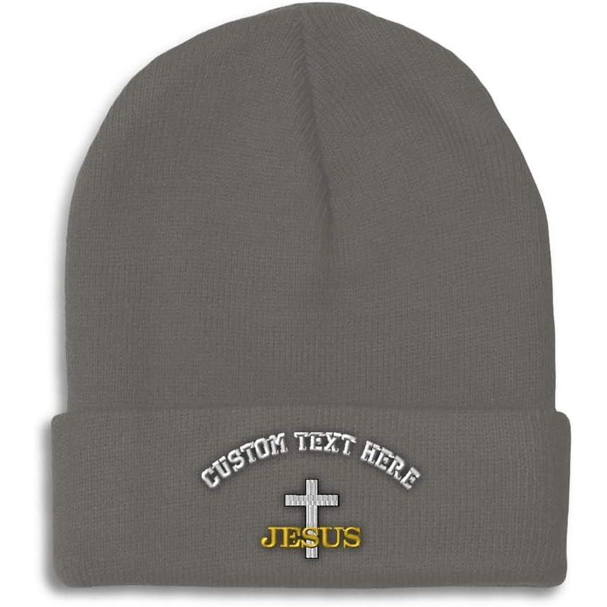 imageCustom Beanies for Men Christian Cross Jesus Embroidery Winter Hats for Women Acrylic Skull Cap 1 SizeDark Grey Personalized Text Here