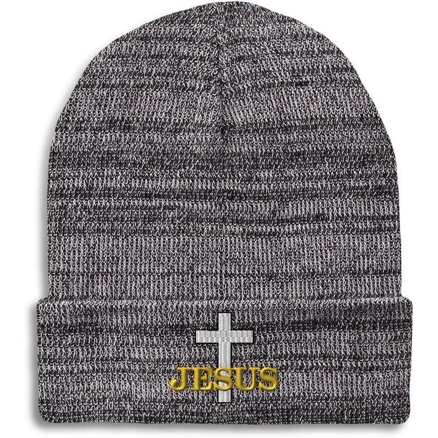 imageCustom Beanies for Men Christian Cross Jesus Embroidery Winter Hats for Women Acrylic Skull Cap 1 SizeHeather Grey Design Only