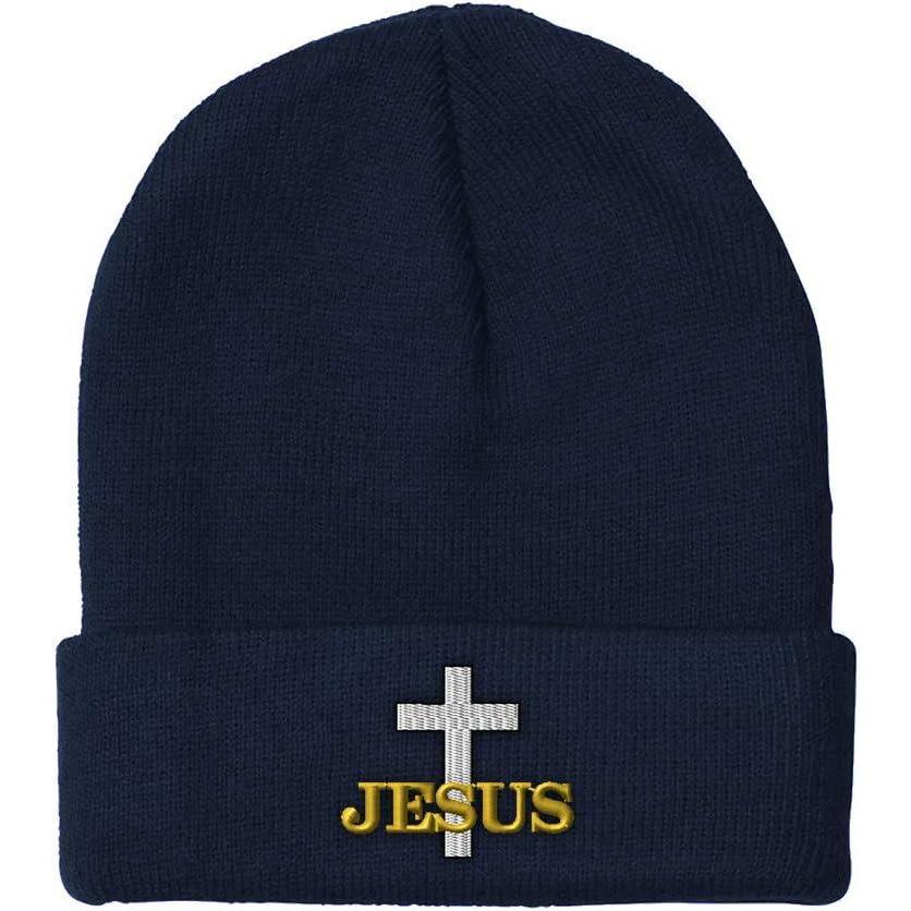 imageCustom Beanies for Men Christian Cross Jesus Embroidery Winter Hats for Women Acrylic Skull Cap 1 SizeNavy Design Only