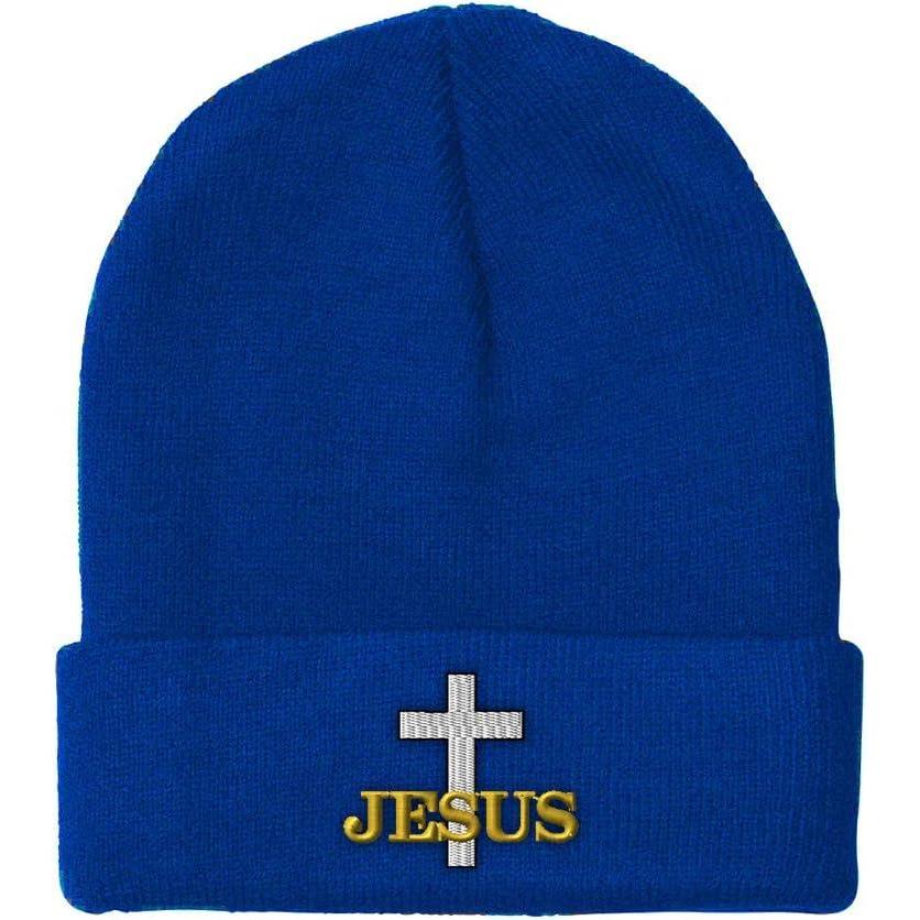 imageCustom Beanies for Men Christian Cross Jesus Embroidery Winter Hats for Women Acrylic Skull Cap 1 SizeRoyal Blue Design Only