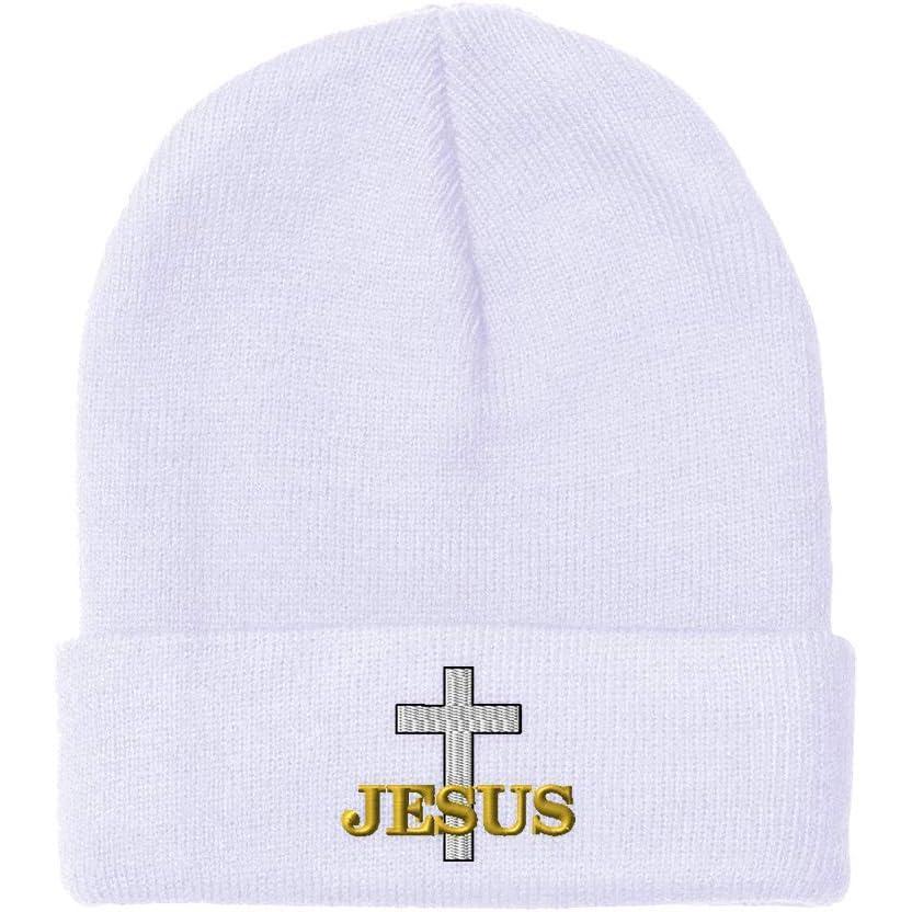 imageCustom Beanies for Men Christian Cross Jesus Embroidery Winter Hats for Women Acrylic Skull Cap 1 SizeWhite Design Only