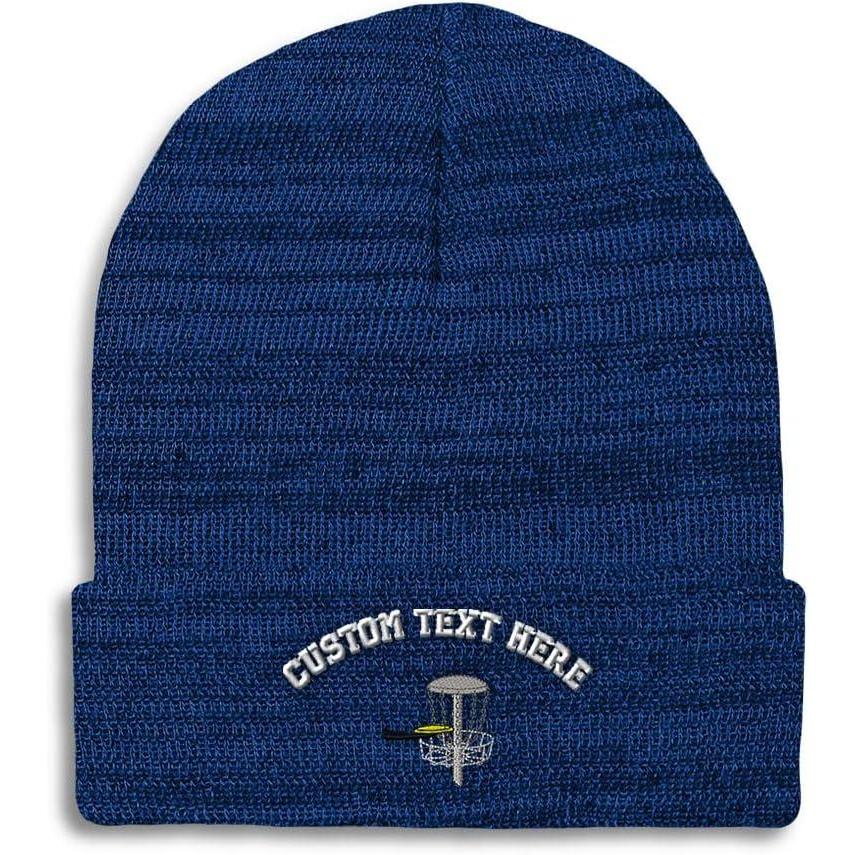imageCustom Beanies for Men Disc Golf A Embroidery Disc Golf Winter Hats for Women Acrylic Skull Cap 1 SizeHeather Royal Blue Personalized Text Here