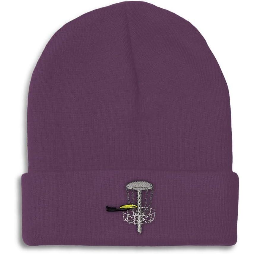 imageCustom Beanies for Men Disc Golf A Embroidery Disc Golf Winter Hats for Women Acrylic Skull Cap 1 SizePurple Design Only