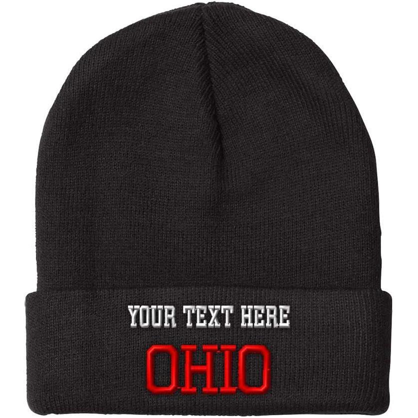 imageCustom Beanies for Men Ohio State USA America B Embroidery Winter Hats for Women Acrylic Skull Cap 1 SizeBlack Personalized Text Here