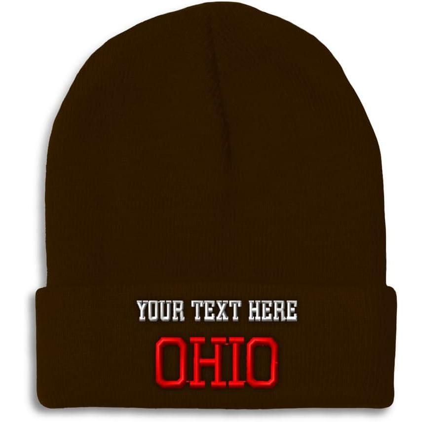 imageCustom Beanies for Men Ohio State USA America B Embroidery Winter Hats for Women Acrylic Skull Cap 1 SizeBrown Personalized Text Here
