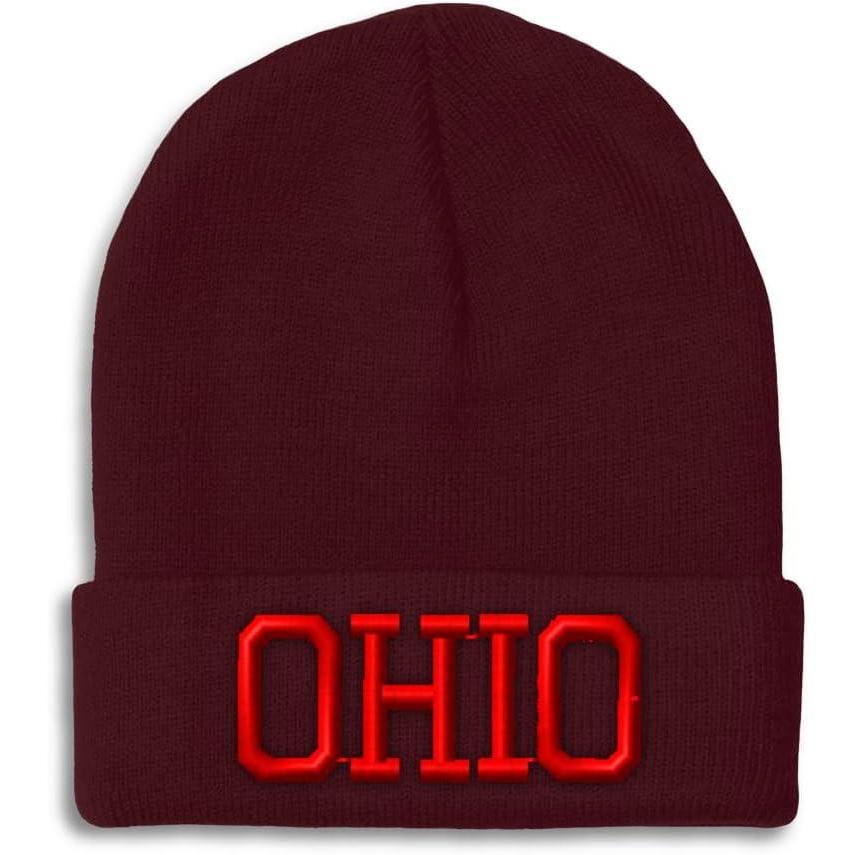 imageCustom Beanies for Men Ohio State USA America B Embroidery Winter Hats for Women Acrylic Skull Cap 1 SizeBurgundy Design Only