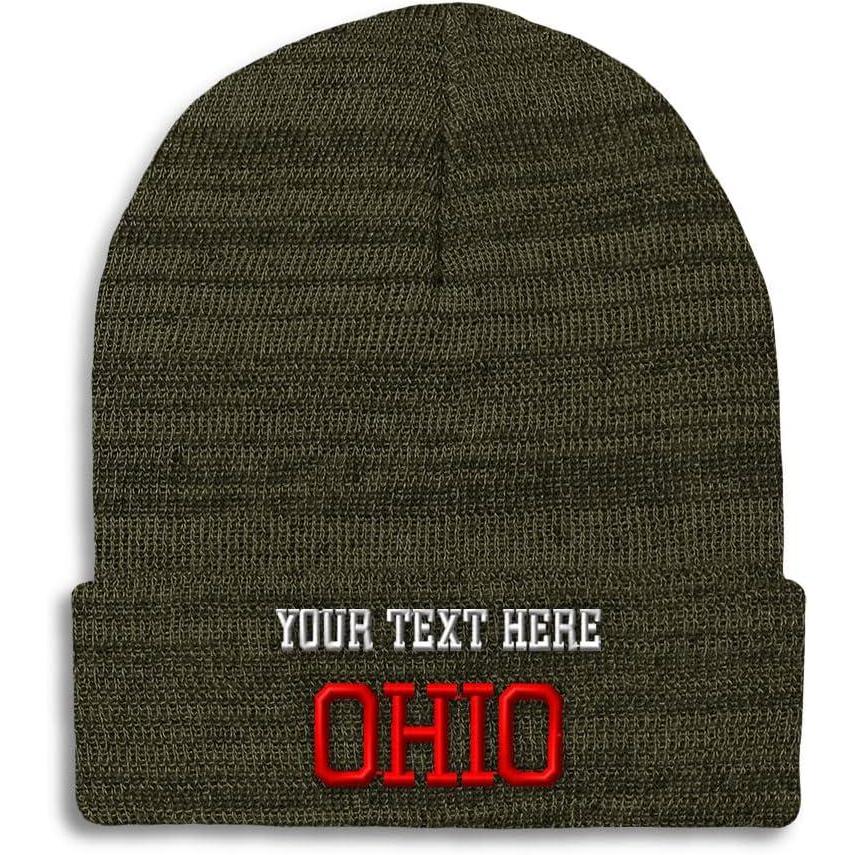 imageCustom Beanies for Men Ohio State USA America B Embroidery Winter Hats for Women Acrylic Skull Cap 1 SizeHeather Olive Green Personalized Text Here