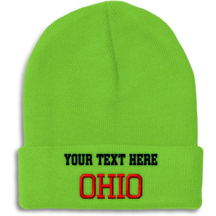 imageCustom Beanies for Men Ohio State USA America B Embroidery Winter Hats for Women Acrylic Skull Cap 1 SizeLime Personalized Text Here