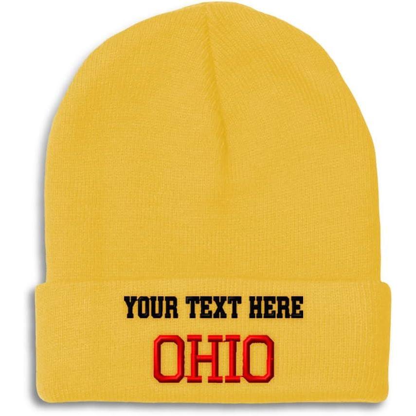imageCustom Beanies for Men Ohio State USA America B Embroidery Winter Hats for Women Acrylic Skull Cap 1 SizeYellow Personalized Text Here