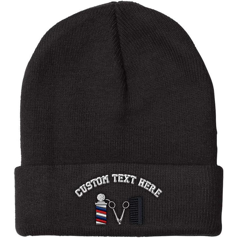 imageSpeedy Pros Beanies for Men Barber Logo Embroidery Hairdresser Winter Hats for Women Acrylic Skull Cap 1 SizeBlack Personalized Text Here
