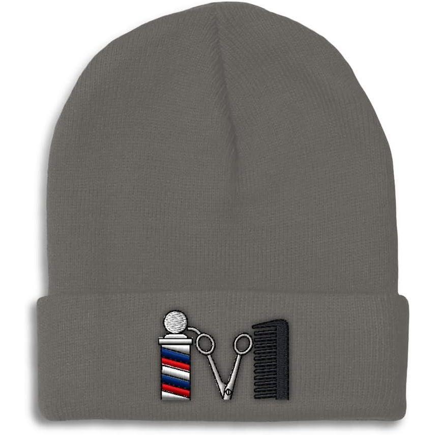 imageSpeedy Pros Beanies for Men Barber Logo Embroidery Hairdresser Winter Hats for Women Acrylic Skull Cap 1 SizeDark Grey Design Only