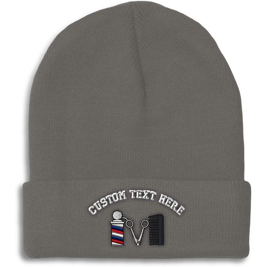 imageSpeedy Pros Beanies for Men Barber Logo Embroidery Hairdresser Winter Hats for Women Acrylic Skull Cap 1 SizeDark Grey Personalized Text Here