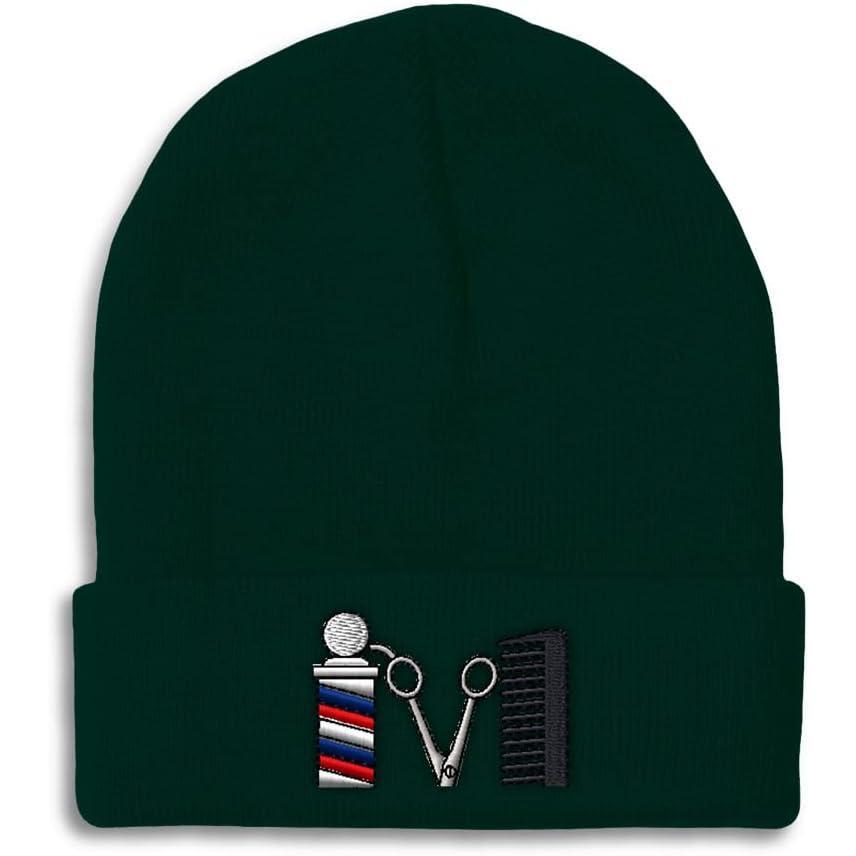 imageSpeedy Pros Beanies for Men Barber Logo Embroidery Hairdresser Winter Hats for Women Acrylic Skull Cap 1 SizeForest Green Design Only