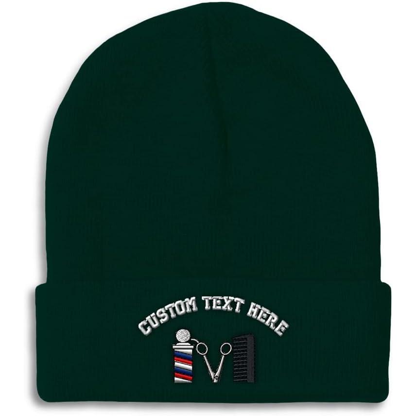 imageSpeedy Pros Beanies for Men Barber Logo Embroidery Hairdresser Winter Hats for Women Acrylic Skull Cap 1 SizeForest Green Personalized Text Here