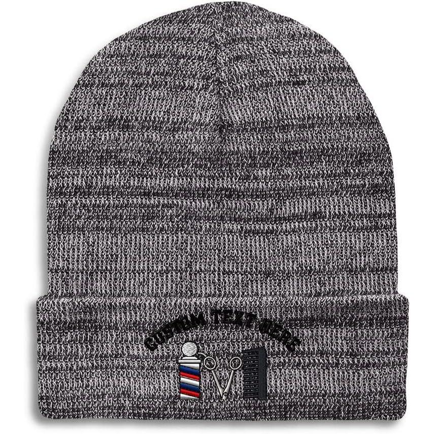 imageSpeedy Pros Beanies for Men Barber Logo Embroidery Hairdresser Winter Hats for Women Acrylic Skull Cap 1 SizeHeather Grey Personalized Text Here