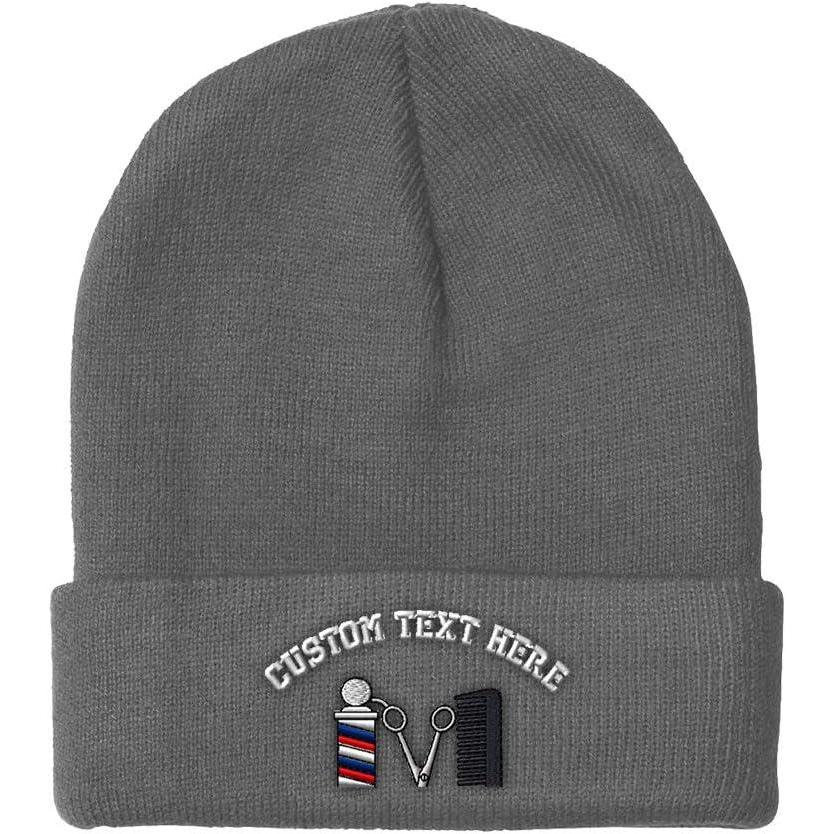 imageSpeedy Pros Beanies for Men Barber Logo Embroidery Hairdresser Winter Hats for Women Acrylic Skull Cap 1 SizeLight Grey Personalized Text Here