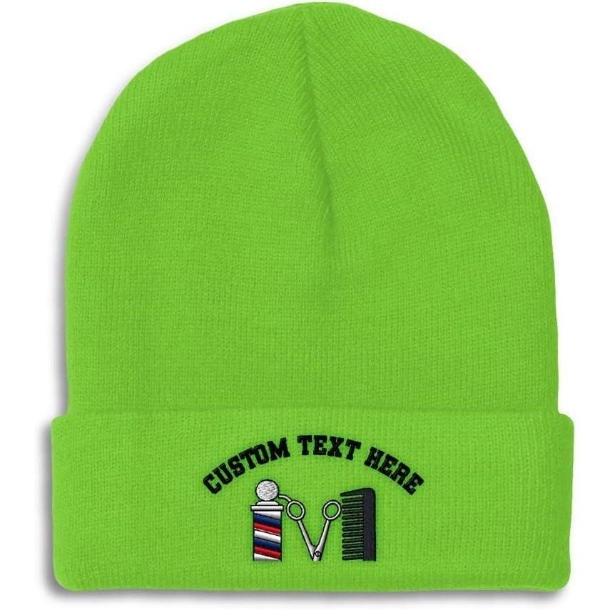 imageSpeedy Pros Beanies for Men Barber Logo Embroidery Hairdresser Winter Hats for Women Acrylic Skull Cap 1 SizeLime Personalized Text Here