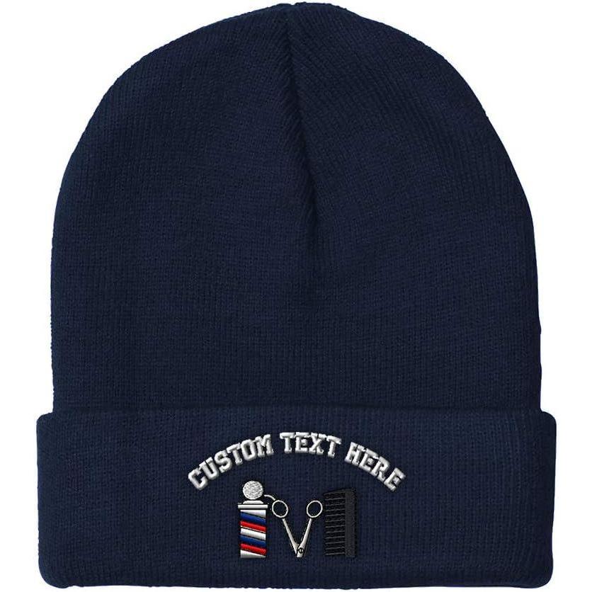 imageSpeedy Pros Beanies for Men Barber Logo Embroidery Hairdresser Winter Hats for Women Acrylic Skull Cap 1 SizeNavy Personalized Text Here