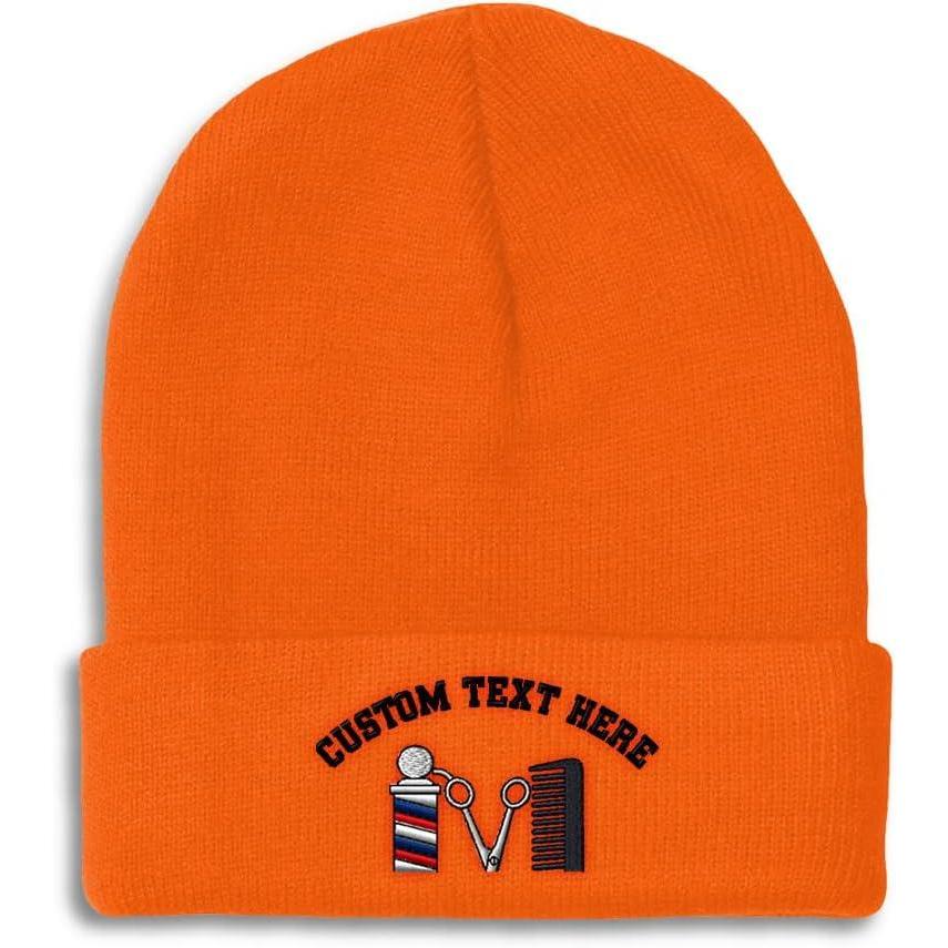 imageSpeedy Pros Beanies for Men Barber Logo Embroidery Hairdresser Winter Hats for Women Acrylic Skull Cap 1 SizeOrange Personalized Text Here
