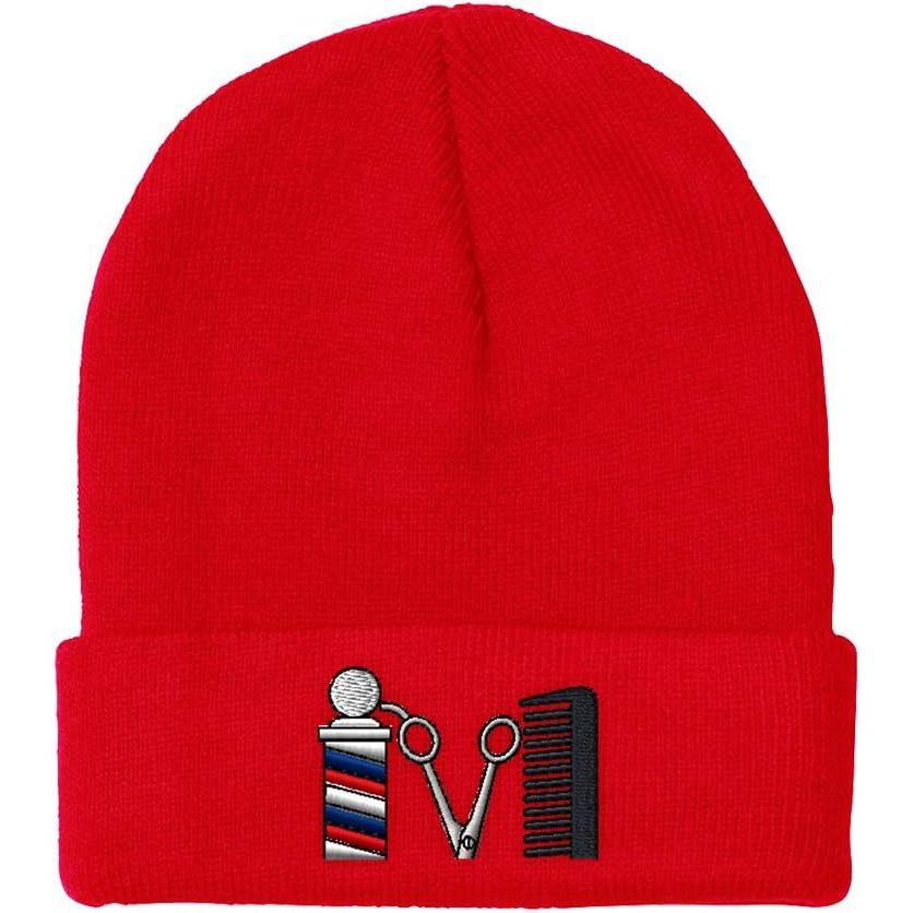 imageSpeedy Pros Beanies for Men Barber Logo Embroidery Hairdresser Winter Hats for Women Acrylic Skull Cap 1 SizeRed Design Only