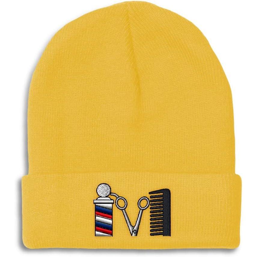 imageSpeedy Pros Beanies for Men Barber Logo Embroidery Hairdresser Winter Hats for Women Acrylic Skull Cap 1 SizeYellow Design Only