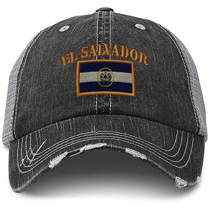 imageSpeedy Pros Distressed Trucker Hat El Salvador Flag Embroidery for Men ampamp Women Black Gray
