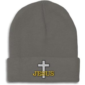 imageCustom Beanies for Men Christian Cross Jesus Embroidery Winter Hats for Women Acrylic Skull Cap 1 SizeDark Grey Design Only