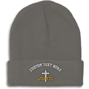 imageCustom Beanies for Men Christian Cross Jesus Embroidery Winter Hats for Women Acrylic Skull Cap 1 SizeDark Grey Personalized Text Here