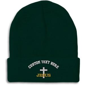 imageCustom Beanies for Men Christian Cross Jesus Embroidery Winter Hats for Women Acrylic Skull Cap 1 SizeForest Green Personalized Text Here