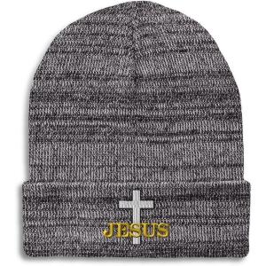 imageCustom Beanies for Men Christian Cross Jesus Embroidery Winter Hats for Women Acrylic Skull Cap 1 SizeHeather Grey Design Only
