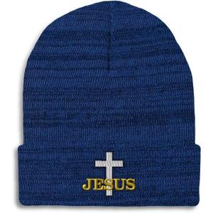 imageCustom Beanies for Men Christian Cross Jesus Embroidery Winter Hats for Women Acrylic Skull Cap 1 SizeHeather Royal Blue Design Only