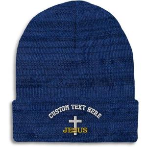 imageCustom Beanies for Men Christian Cross Jesus Embroidery Winter Hats for Women Acrylic Skull Cap 1 SizeHeather Royal Blue Personalized Text Here