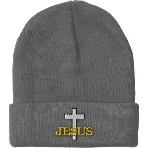 imageCustom Beanies for Men Christian Cross Jesus Embroidery Winter Hats for Women Acrylic Skull Cap 1 SizeLight Grey Design Only