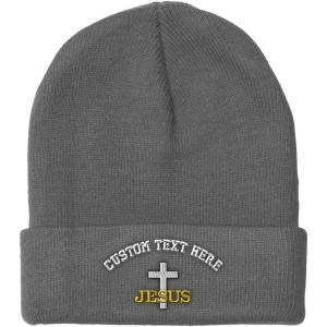 imageCustom Beanies for Men Christian Cross Jesus Embroidery Winter Hats for Women Acrylic Skull Cap 1 SizeLight Grey Personalized Text Here