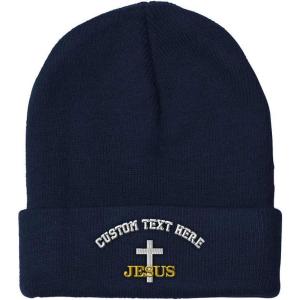 imageCustom Beanies for Men Christian Cross Jesus Embroidery Winter Hats for Women Acrylic Skull Cap 1 SizeNavy Personalized Text Here