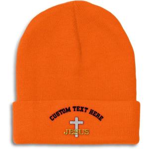 imageCustom Beanies for Men Christian Cross Jesus Embroidery Winter Hats for Women Acrylic Skull Cap 1 SizeOrange Personalized Text Here
