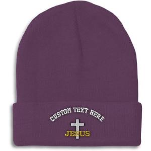 imageCustom Beanies for Men Christian Cross Jesus Embroidery Winter Hats for Women Acrylic Skull Cap 1 SizePurple Personalized Text Here