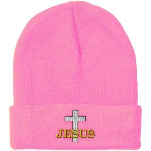 imageCustom Beanies for Men Christian Cross Jesus Embroidery Winter Hats for Women Acrylic Skull Cap 1 SizeSoft Pink Design Only